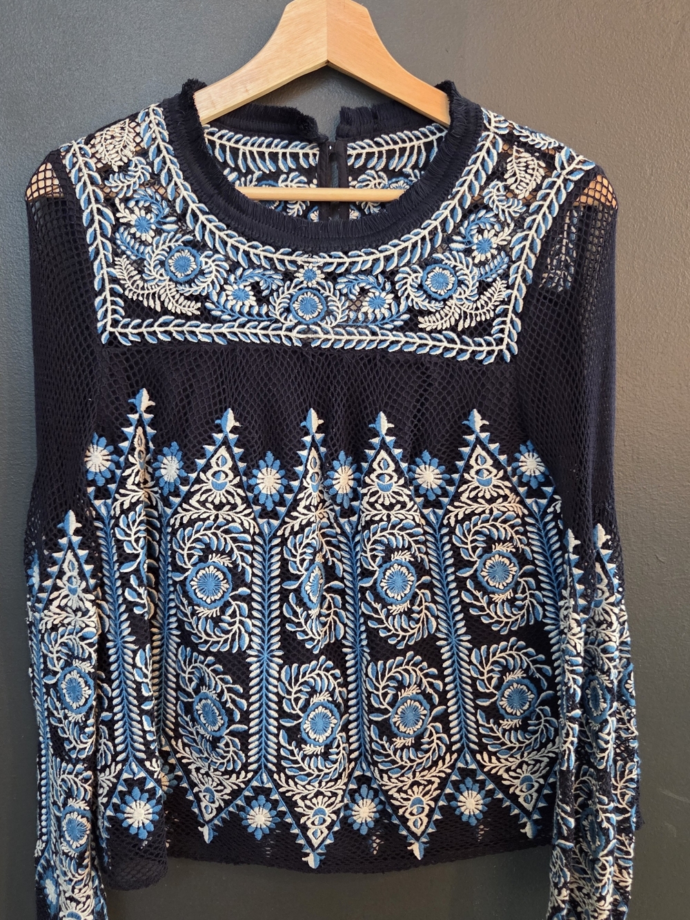 Sea New York Blue Embroidered Mesh Long-Sleeve Top - Picture 4 of 8
